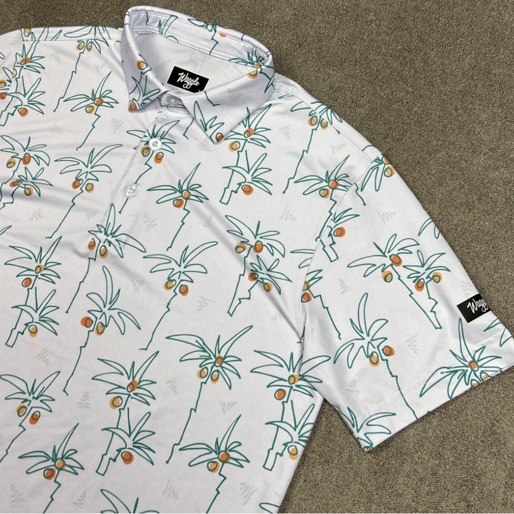 Waggle Golf Polo Shirt Mens 2XL Abstract Trees‎ Performance Stretch White